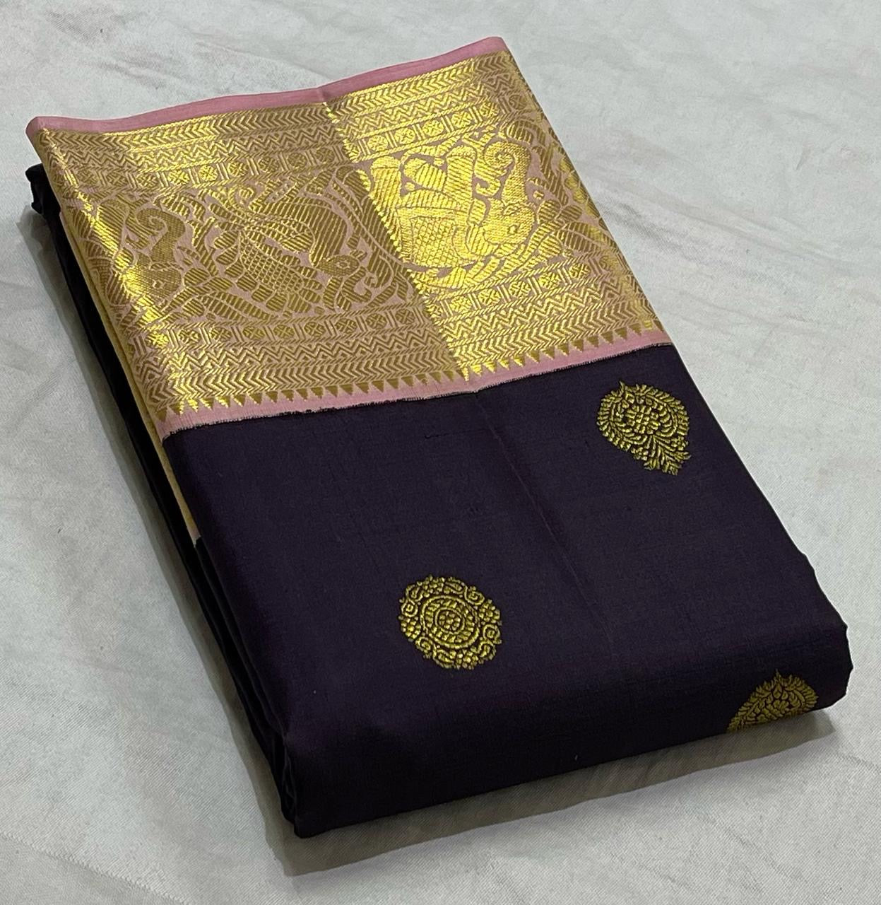 Classic Violet & Baby Pink 2gm Zari Elegance Kanchipuram Handloom Silk Saree SS24474