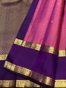 Classic Onion Pink & Violet 2gm Zari Vaira Oosi Kanchipuram Handloom Silk Saree SS25588