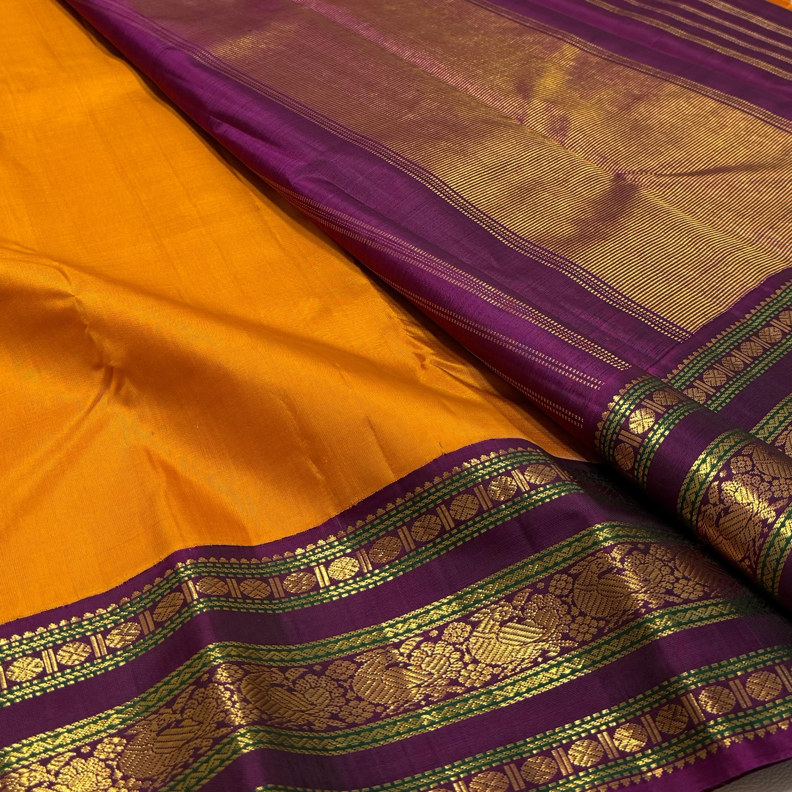 Classic Golden Yellow & Wine Red 2gm Zari Elegance Kanchipuram Handloom Silk Saree SS24628