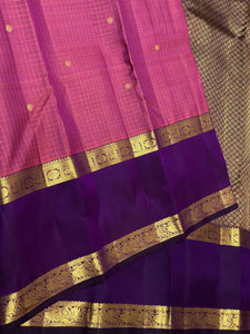 Classic Onion Pink & Violet 2gm Zari Vaira Oosi Kanchipuram Handloom Silk Saree SS25588