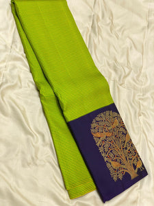 Classic Spring Green & Navy Blue Meena Butta Kanchipuram Handloom Silk Saree SS26325