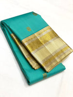 Load image into Gallery viewer, Classic Turquoise Green &amp; Butter Cream 2gm Zari Elegance Kanchipuram Handloom Silk Saree SS22110
