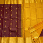 Load image into Gallery viewer, Classic Deep Brown &amp; Golden Yellow 2gm Zari Kanchipuram Handloom Silk Saree SS25623
