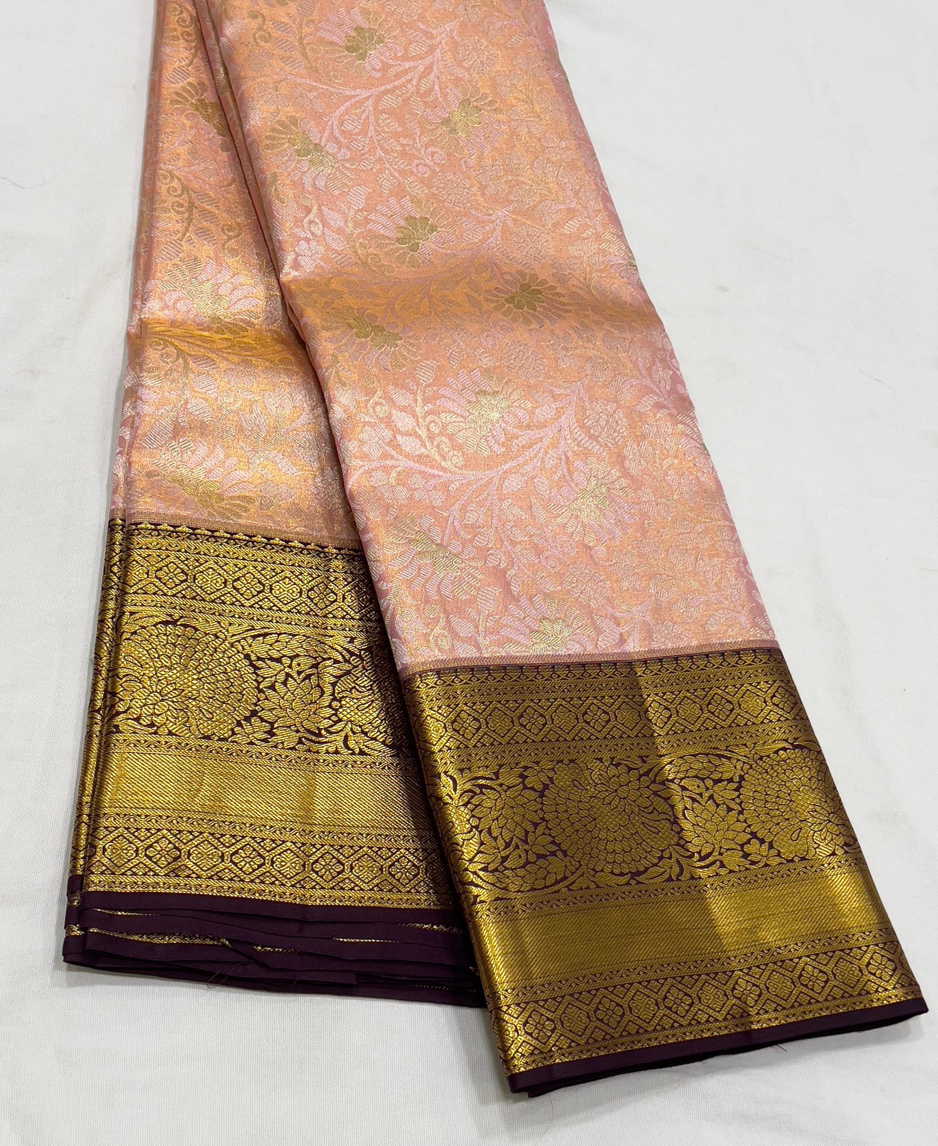 Classic Rose & Espresso Brown 1gm Zari Bridal Elegance Kanchipuram Handloom Silk Saree SS24114