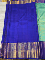 Load image into Gallery viewer, Classic Sea Green &amp; Royal Blue 2gm Zari Bridal Elegance Kanchipuram Handloom Silk Saree SS24662
