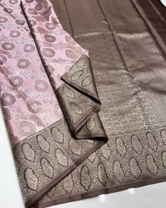 Classic Pink & Cocoa Brocade Tissue Elegance Kanchipuram Handloom Silk Saree SS25202