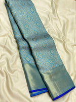 Load image into Gallery viewer, Classic Sky Blue &amp; Royal Blue 2gm Zari Kanchipuram Handloom Silk Saree SS25619
