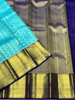 Load image into Gallery viewer, Classic Aqua Blue &amp; Navy Blue 2gm Zari Bridal Elegance Kanchipuram Handloom Silk Saree SS27508
