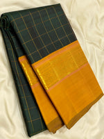 Load image into Gallery viewer, Pine Green &amp; Mustard 2gm Zari Elegance Kanchipuram Handloom Silk Saree SS25305
