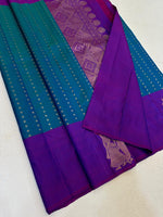 Load image into Gallery viewer, Classic Azure Blue &amp; Purple Elegance Kanchipuram Handloom Silk Saree SS25340
