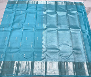 Classic Creamy Blue 2gm Zari Kanchipuram Handloom Silk Saree SS25823