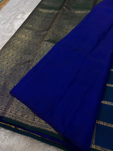 Classic Peacock Blue 2gm Sari Elegance Kanchipuram Handloom Silk Saree SS24787