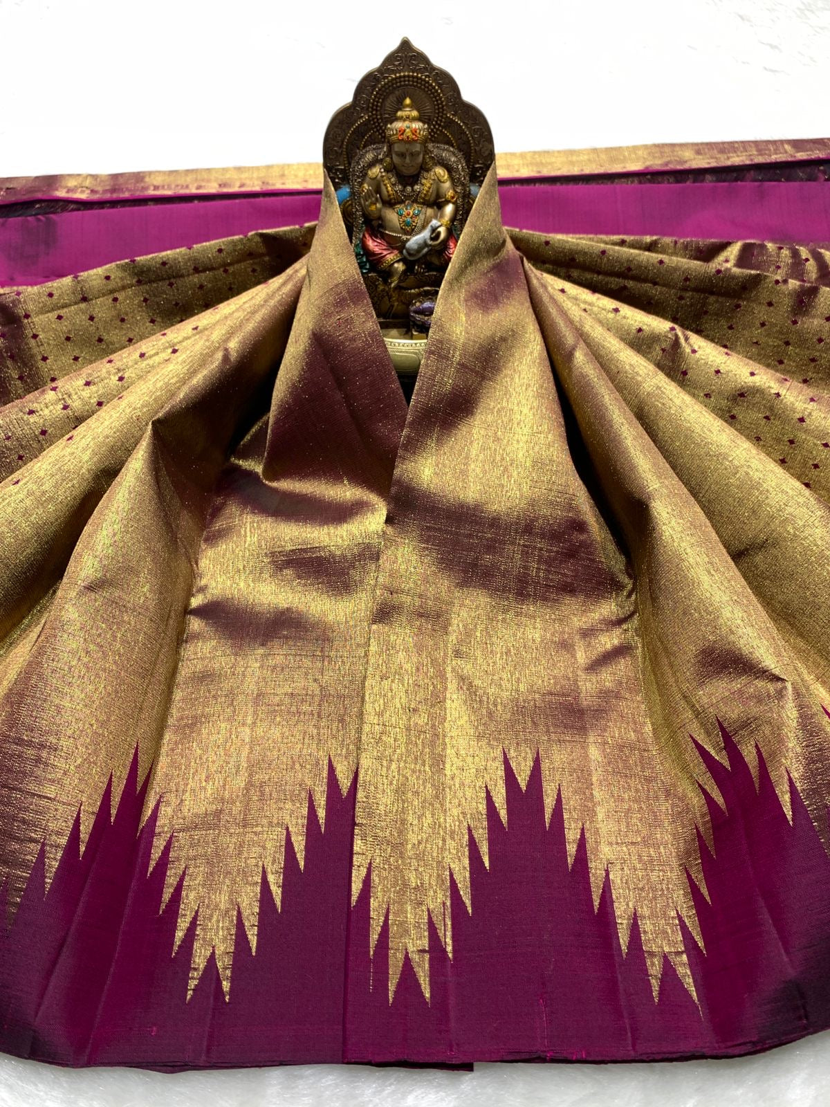 Classic Gold & Wine Red Temple 2gm Zari Kanchipuram Handloom Silk Saree SS25980