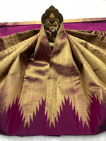 Load image into Gallery viewer, Classic Gold &amp; Wine Red Temple 2gm Zari Kanchipuram Handloom Silk Saree SS25980
