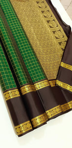 Classic Green & Dark Brown Zari Kattam & Rettai Pet Border Elegance Kanchipuram Handloom Silk Saree SS25337