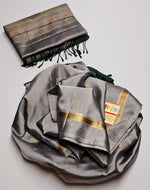 Load image into Gallery viewer, Classic Grey &amp; Bottle Green Elegance Handloom Soft Silk Saree SS24777
