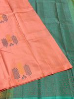 Load image into Gallery viewer, Classic Peach &amp; Jade Green 1gm Zari Elegance Kanchipuram Handloom Silk Saree SS23546
