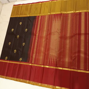 Classic Espresso & Red Elegance Kanchipuram Handloom Silk Saree SS24200