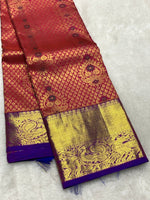 Load image into Gallery viewer, Classic Deep Pink &amp; Robin Blue 2gm Zari Bridal Elegance Kanchipuram Handloom Silk Saree SS27882
