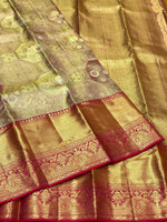 Load image into Gallery viewer, Classic Pastel Cocoa &amp; Chilli Red 2gm Zari Tissue Brocade Bridal Elegance Kanchipuram Handloom Silk Saree SS27093
