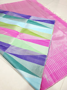 Classic Pastel Blue & Baby Pink 2gm Zari Bridal Elegance Kanchipuram Handloom Silk Saree SS25777