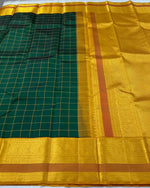Load image into Gallery viewer, Classic Green &amp; Mustard Yellow Thread Kanchipuram Handloom Silk Saree SS25581
