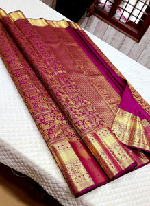Classic Wine Red 2gm Zari Bridal Elegance Kanchipuram Handloom Silk Saree SS26350