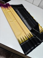 Load image into Gallery viewer, Classic Dark Cream &amp; Black Wine Red 2gm Zari Traditional Korvai Elegance Kanchipuram Handloom Silk Saree SS27978
