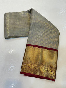 Classic Grey & Maroon Elegance Kanchipuram Handloom Silk Saree SS24701