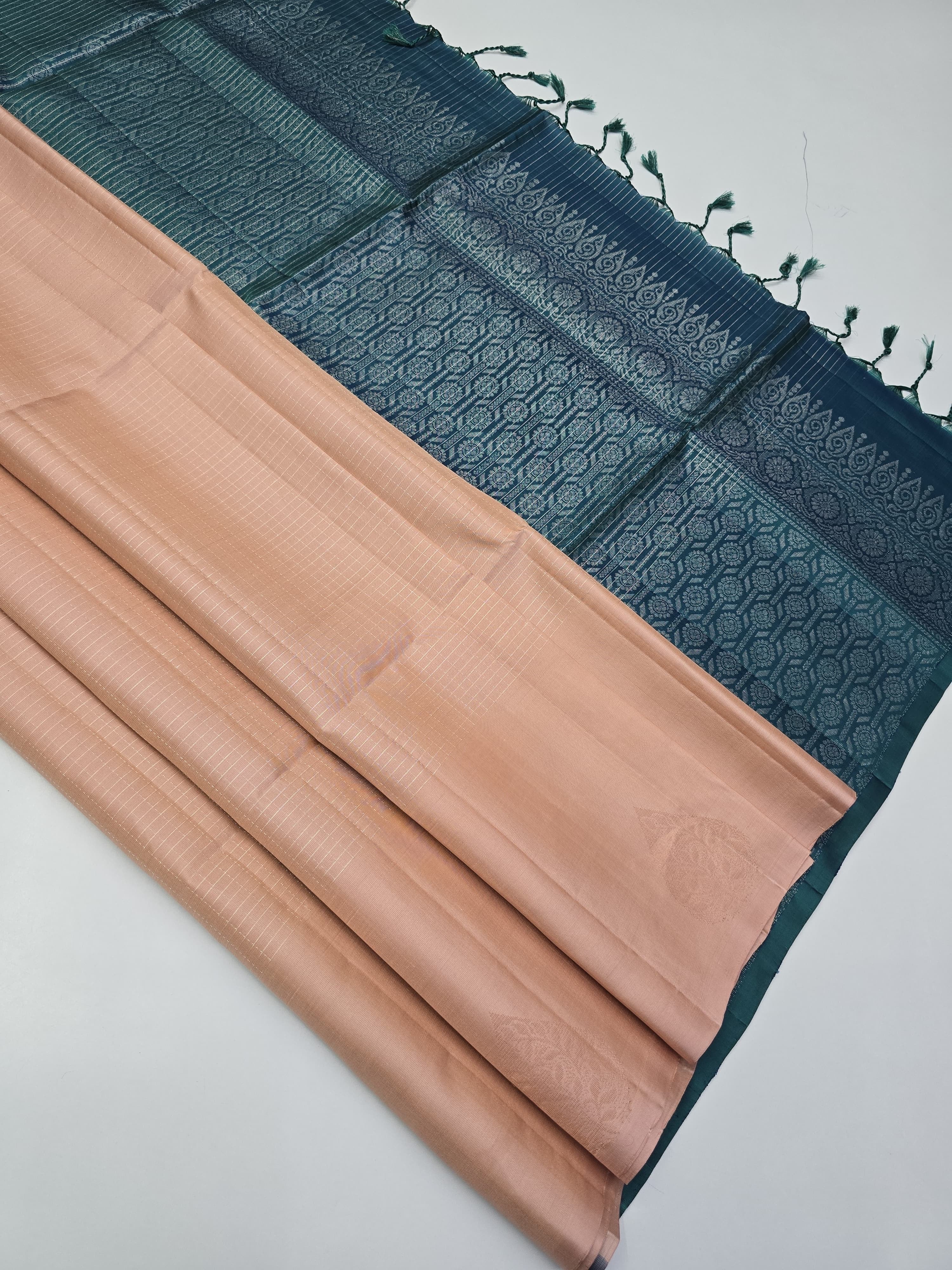 Pastel Sand Beige & Mettalic Grey Elegance Handloom Soft Silk Saree SS25669