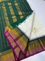 Load image into Gallery viewer, Classic Butter Cream &amp; Pine Green 2gm Zari Elegance Kanchipuram Handloom Silk Saree SS24185
