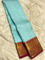 Load image into Gallery viewer, Classic Sky Blue &amp; Barn Red 2gm Zari Meena Border Kanchipuram Handloom Silk Saree SS25592
