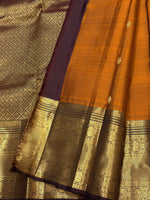 Load image into Gallery viewer, Classic Mustard Yellow &amp; Coffee Brown Long Border Vintage Elegance Kanchipuram Handloom Silk Saree SS27188

