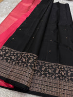 Load image into Gallery viewer, Classic Charcoal Black &amp; Scarlet Rose Kanchipuram Handloom Silk Saree SS25911
