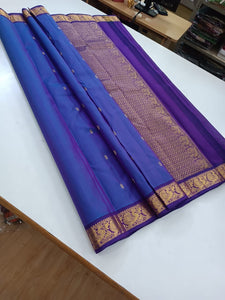 Classic Cornflower Blue & Violet Kanchipuram Handloom Silk Saree SS25863