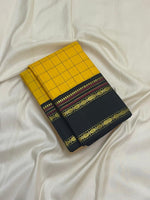Load image into Gallery viewer, Classic Sunny Yellow &amp; Slate Black 1gm Thread Checks Zari Korvai Elegance Kanchipuram Handloom Silk Saree SS27513
