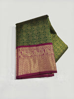 Load image into Gallery viewer, Classic Olive Green &amp; Barn Red 2gm Zari Kanchipuram Handloom Silk Saree SS26000
