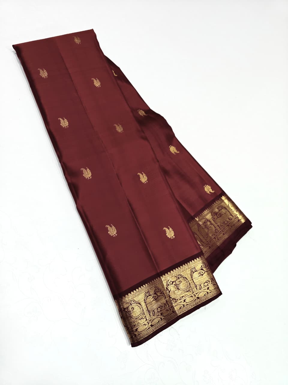 Classic Pecan Brown 2gm Zari Kanchipuram Handloom Silk Saree SS26419