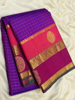 Load image into Gallery viewer, Classic Purple &amp; Berry Pink 2gm Zari Oosi Checks Elegance Kanchipuram Handloom Silk Saree SS27637
