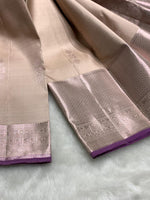 Load image into Gallery viewer, Classic Pearl Beige &amp; Purple 2gm Zari Bridal Elegance Kanchipuram Handloom Silk Saree SS25430
