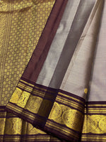 Load image into Gallery viewer, Classic Cement Grey &amp; Chocolate Brown 2gm Zari Vaira Oosi Elegance Kanchipuram Handloom Silk Saree SS25327

