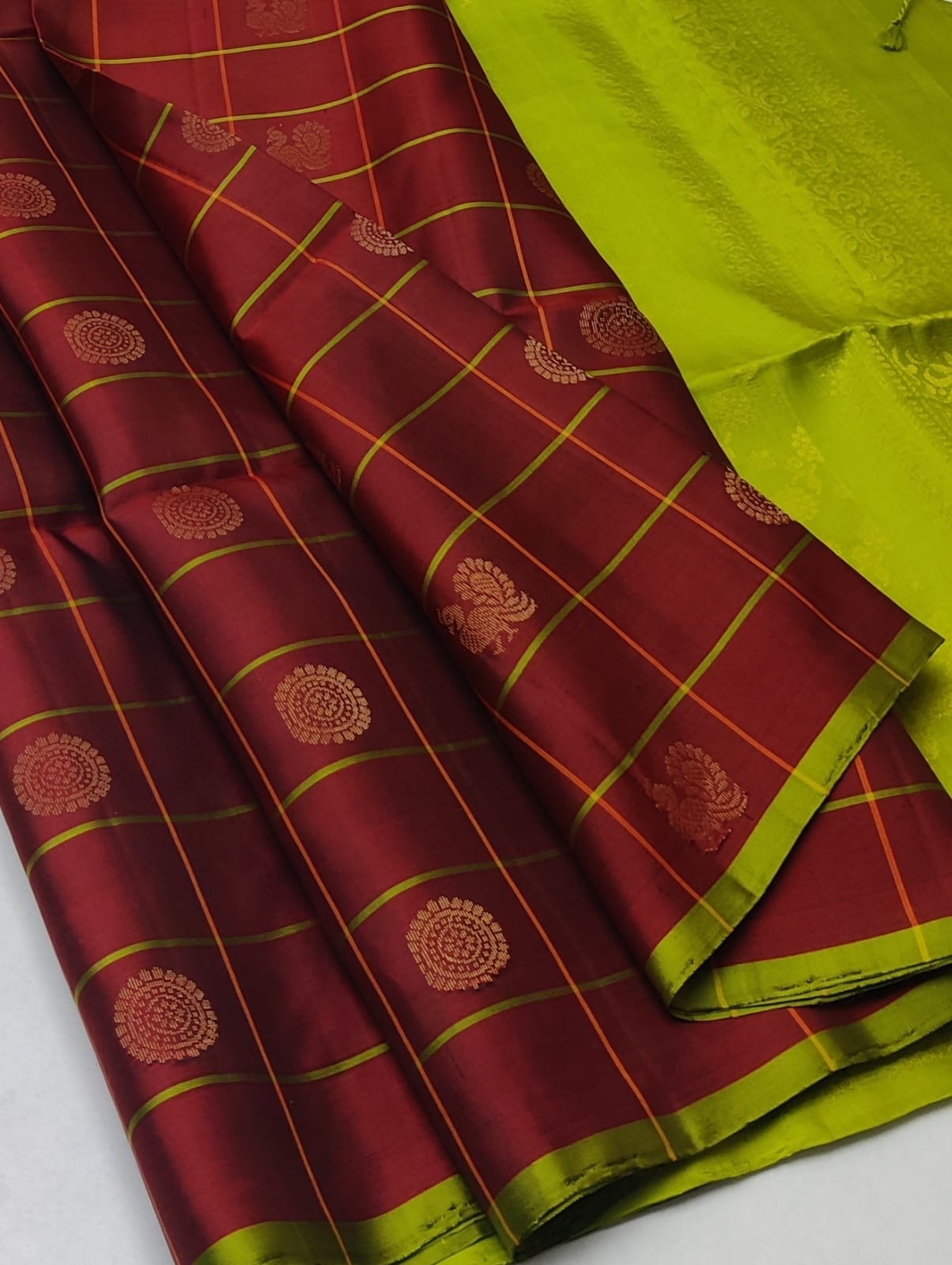 Classic Brown & Lime Green Elegance Handloom Soft Silk Saree SS24779