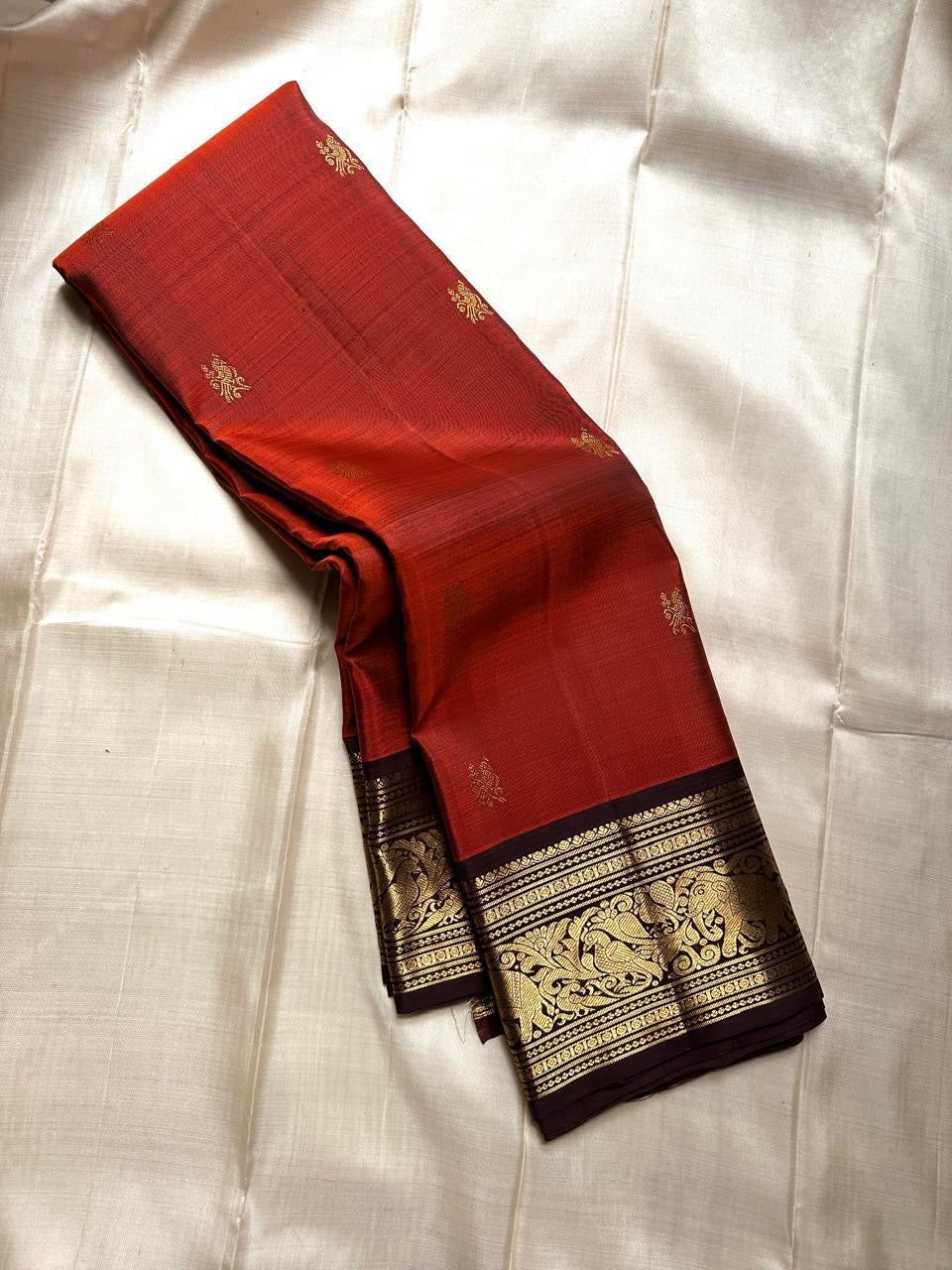 Classic Mustard & Mud Brown Kanchipuram Handloom Silk Saree SS25959