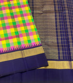 Load image into Gallery viewer, Classic Multi Lime Checker &amp; Navy Blue Elegance Kanchipuram Handloom Silk Saree SS27827
