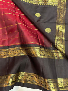 Classic Barn Red & Dark Brown Chocolate 2gm Zari Kanchipuram Handloom Silk Saree SS25837
