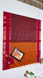Load image into Gallery viewer, Classic Wine &amp; Orange Rose Kanchipuram Handloom Cotton Saree SS26704
