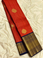 Load image into Gallery viewer, Classic Brick Orange &amp; Navy Blue 3gm Zari Bridal Elegance Kanchipuram Handloom Silk Saree SS25172
