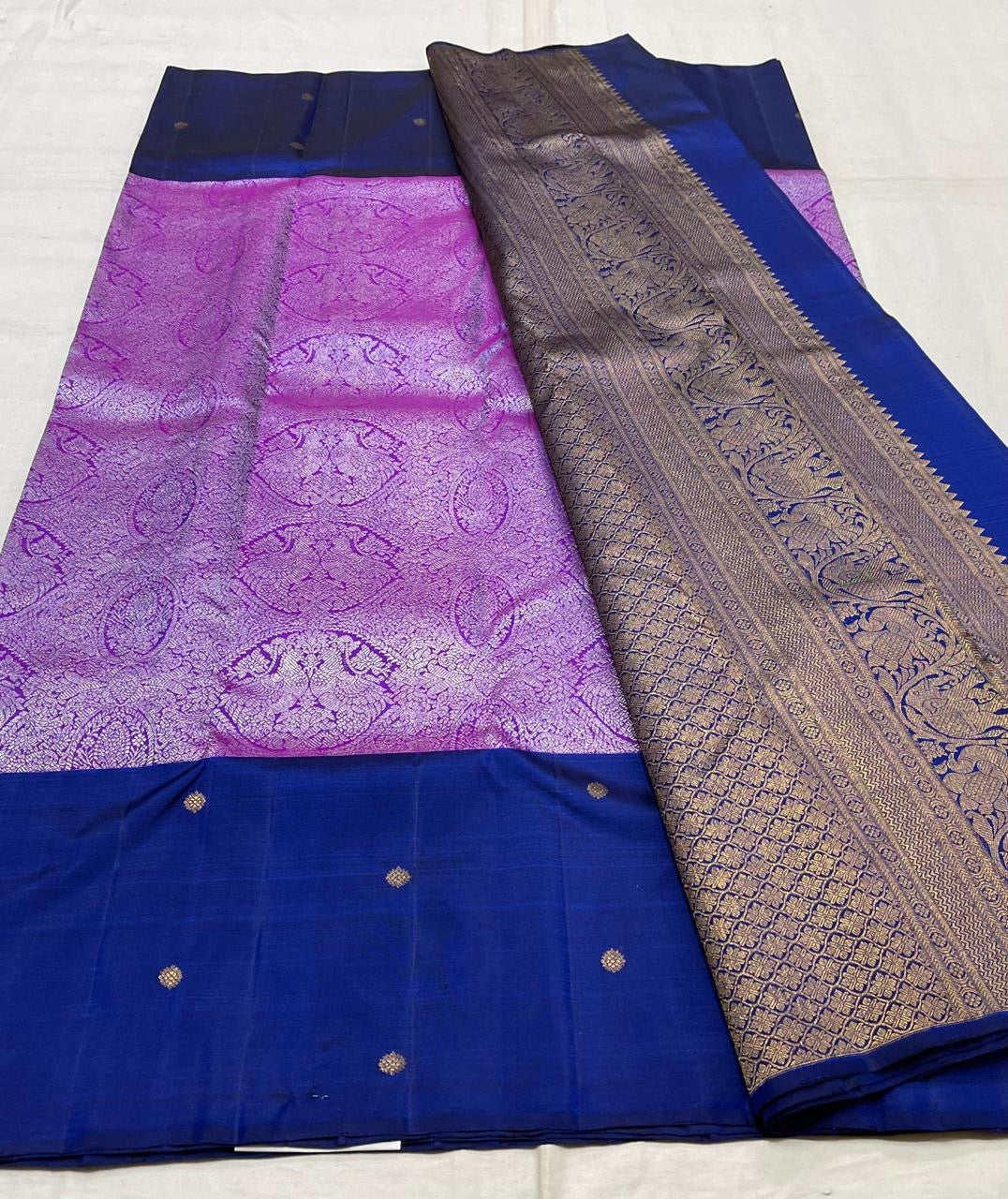 Classic Pink & Dark Blue 2gm Zari Elegance Kanchipuram Handloom Silk Saree SS25200