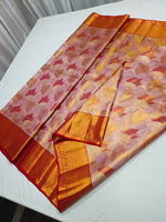 Load image into Gallery viewer, Classic Rose Gold &amp; Dark Red 1point5 gm Zari Bridal Elegance Kanchipuram Handloom Silk Saree SS26453
