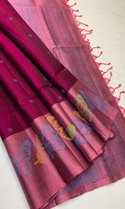 Classic Wine Red & Nude Pink Elegance Handloom Soft Silk Saree SS24551